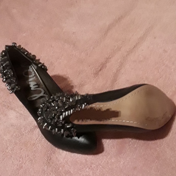 black spikes and rhinestones leather heels - Picture 3 of 5